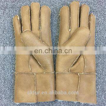 High quality fur-lined winter genuine sheepskin leather gloves for women