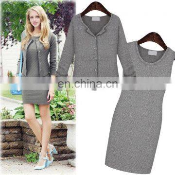 plain two piece suit casual knitted coat pencil dress soft skin-friendly two-piece suit