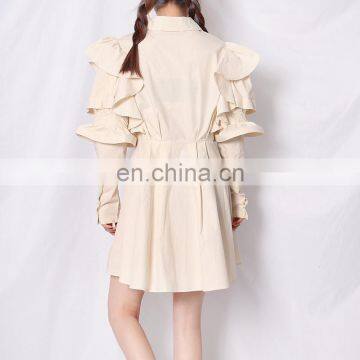 TWOTWINSTYLE Casual Patchwork Ruffle Women Shirt Dress Lapel Puff Sleeve High Waist Solid Elegant photo-5