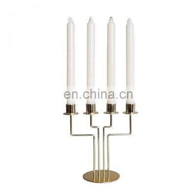 Customized Table Top Dinner Decorative Metal Candle Holder Gold 4-heat Taper Candle Stick Holder