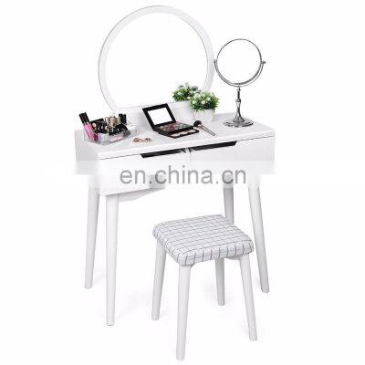 Modern Design Cheap White Simple Wooden Makeup Mirrored Dressing Table With Mirror And Drawers photo-4