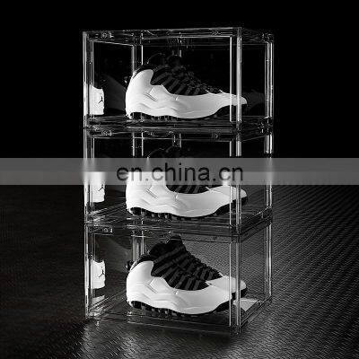 Display rack clear sneaker crate drop side magnetic door storage sneaker box black nike transparent Stackable sneaker box custom