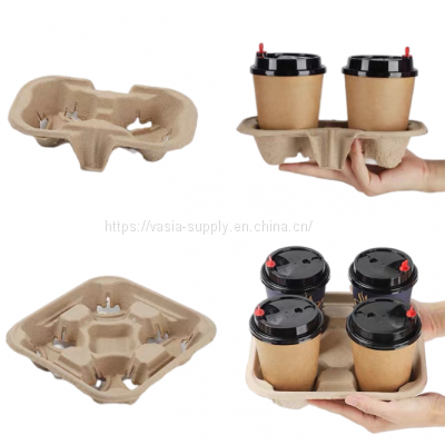 Disposable Take Away 4 Cup Paper Moulded Pulp Cup Tray Cup Carrier Trays