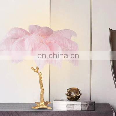 Nordic Modern Home Hotel Decoration Stand Lighting Copper Resin Modern Tree Ostrich Feather LED Floor Lamp