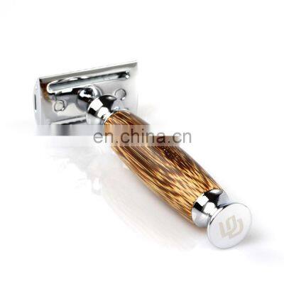 Men Barber Brass Bamboo Handle Wooden Safety Shaving Razor photo-2