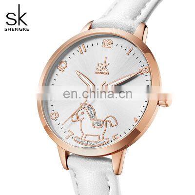 SHENGKE Cute Girls Handwatch K9027 Ultra White Band Watches Night Light Function With Shining Stone Student Wristwatch photo-2