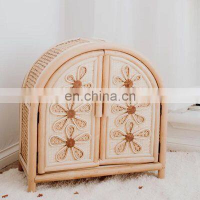 Hot Sale Wicker Cabinet for Doll, Rattan Daisy Dolls Wardrobe Doll Furniture kids toys Mini boho Vietnam Manufacturer