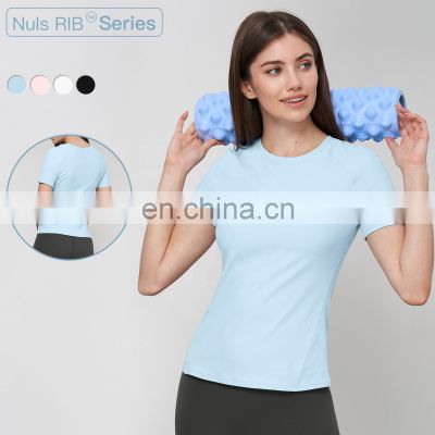 Ribbed O Neck Custom Quick Dry Causal Tshirts Compressed Slim Sports Tops For Women