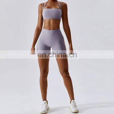 Short Activewear Set Women Active Wear Yoga Push up Women Fitness Sets Custom Sport Bra and Short Set photo-3