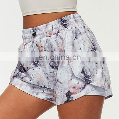 Women's Summer Loose Fitness Sports Clothing Shorts 2-Piece Print Workout Running Gym Wear Yoga Shorts