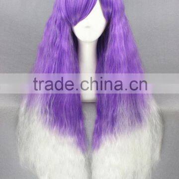 Cheap Short Kinky Long 70cm White Purple Ombre Curly Lolita Women Synthetic Hair Party Wig photo-2