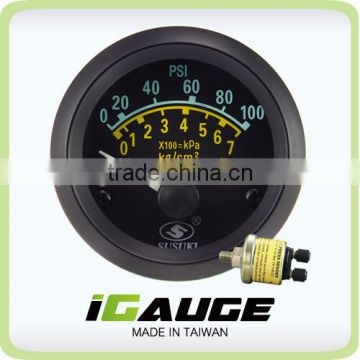 Taiwan best quality 52mm Electrical Gauge for vehicle, black oil pressure gauge