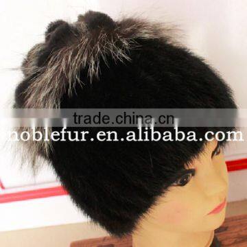 hot sale noble rex rabbit fur with silver fox fur winter pompom hat