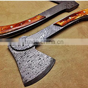 Custom Handmade Ax Damascus steel Three pieces Handle Heavy-Duty outdoor