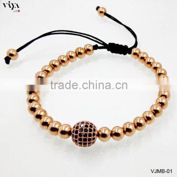 2016 fashion macrame bead bracelet with rose gold Plated 8mm Micro Pave Cz Beads