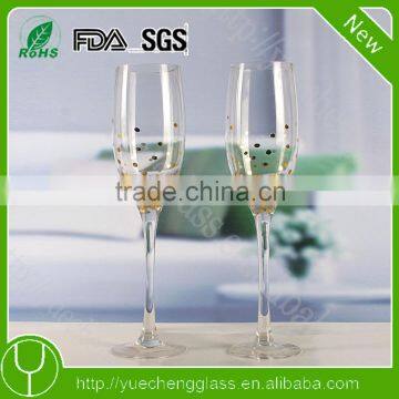 SGS FDA food safe gold decal flute glass elegant champagne glass fancy hogh quality