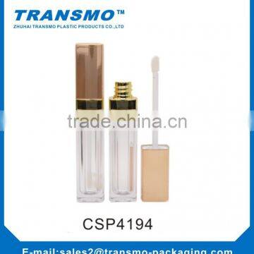 Clear square Lip Gloss Tube with matte Golden brush cap square lip cream case