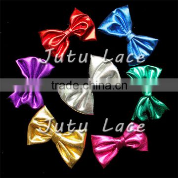 Adult elegant cheerleading shiny hair bowknots without clips, 3'' clothes bowknots, metallic gloden fabric kids hair bows