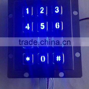 Backlight 12 keys 3x4 metal keypad