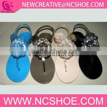 FASHION LADY PVC JELLY SANDALS WITH RHINESTONE FLOWER