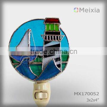 MX17002 wholesale tiffany style light house decorative plug in stained glass night light shade