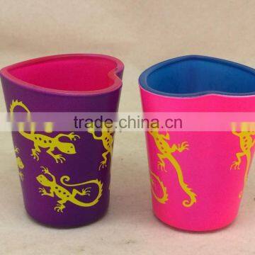 heart shape shot glass with lizard logo