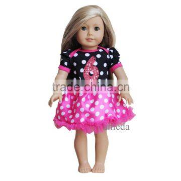 18" American Girls Doll Black Hot Pink Polka Dots Bling Number 6 Tutu Party Dress