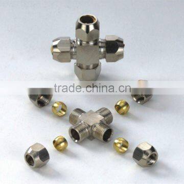 brass cutting sleeve cross joint for pneumatic fittings