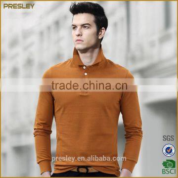 orange pure color cotton longsleeve men's Polo t shirts