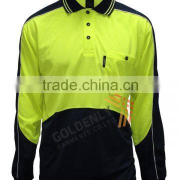 100% polyester men's long sleeve hi vi polo shirt made in china