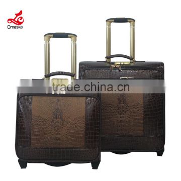 Businessman Pilot Travel Bag Brown Color Boarding Luggage Bag 2pcs Set Two Wheel Air Laptop Bag                        
                                                Quality Choice