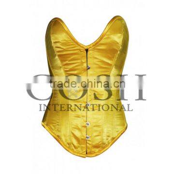 Overbust steel boned corset in yellow satin Ci-1119