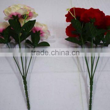 6x Non Woven Artificial Flower Open Rose Bush Mini Bush for Office Market Decoration photo-4