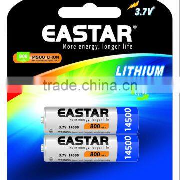 ICR14500 battery 3.7v 800mah rechargeable lithium battery made in China