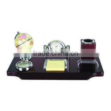 Wood Office Organizer With Globe Ball And Pen Holder For Business Gift