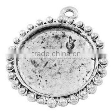 Tibetan Antique Sliver Blank Tray Pendant Cabochon Settings(EAAA051Y-NF)