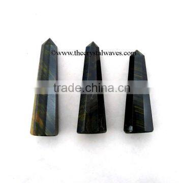 Blue / Black Tiger Eye Agate wholesale Pencil 6 to 8 Facets Single Terminated Point Khambhat Gujarat India crystal waves