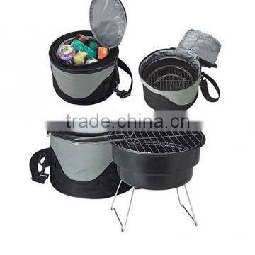 2 in 1 Portable Charcoal Barbecue BBQ Grill & Cool Cooler Bag Camping Garden Set