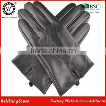 HELILAI black basic plain sheepskin men gloves polyester lined men gloves