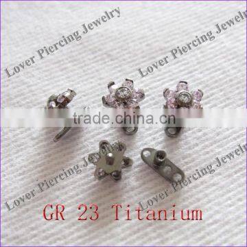 High Polish Pink Flower Design Gr23 Titanium Unique Dermal Anchor Piercing [DA-096C]