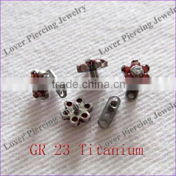 Red Color Flower Design Gr23 Titanium Unique Dermal Anchor Piercing [DA-096]