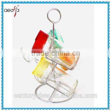 glass spice jar set with metal holder glass cruet set with stand