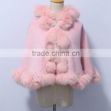 pink cashmere cape with fox fur trim and crystal lines 50 cm                        
                                                Quality Choice