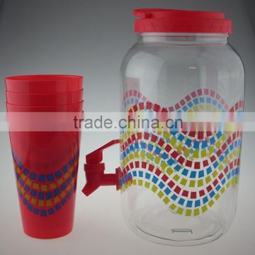 3.8L plastic juicer drink beverage dispenser with cups