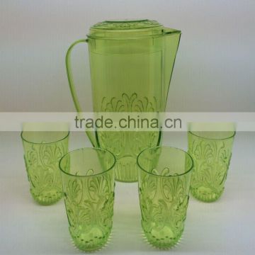 Transparent plastic water pitcher with 4 cups in set