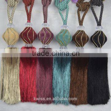 100% polyester long green tassel fringe,decorative cord tieback tassel