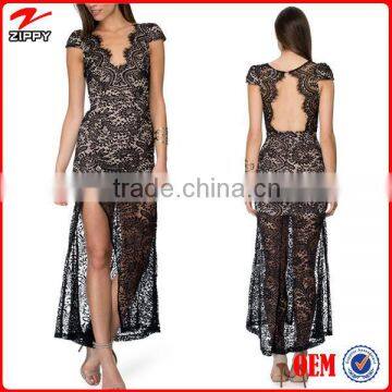 2016 Women lace design all night dance dress/Side split latest night dress/Ladies western style prom dress