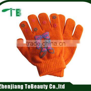 orange magic gloves with print logo