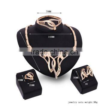 Wholesale Good Quality Wedding Jewelry Set Gold Metal Crystal Stone Knotted Necklace Earring Set 4PCS Jewelry Set For Women photo-2
