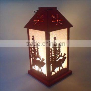 Square shape Christmas lantern ,cutout led wood lantern , led candle lantern